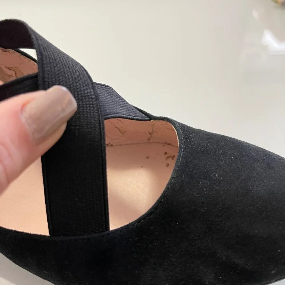 Taryn By Taryn Rose Women's Black Suede Crisscross Strap Wedge Heels Size 9.5